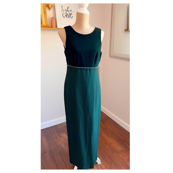 Vintage Emerald Green Velvet & Beaded Floor Length Dress - Picture 2 of 14